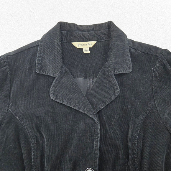 Y2K Black Corduroy Front Button Collared Welt Pockets Classic Jacket Size Large - Picture 3 of 9